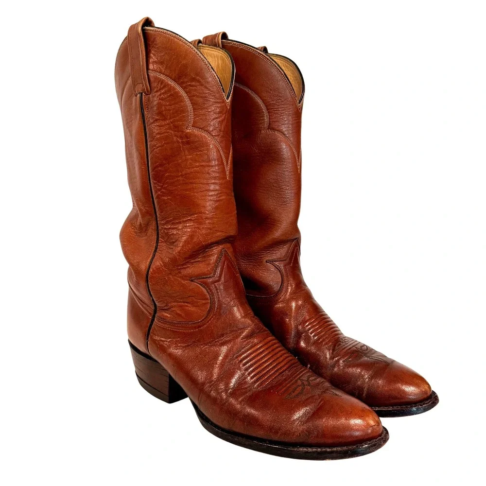 Tony Lama vintage 5084 Cognac Brown Leather cowboy boots Vintage Tony Lama Western Cowboy Boots Style 5084 Brown  main image 3